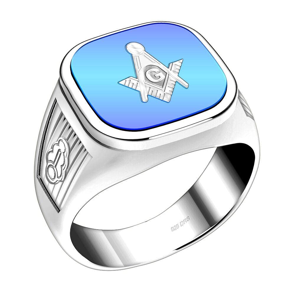 US Jewels Customizable Men's 0.925 Sterling Silver Master Mason Solid Back Ring