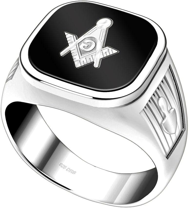 US Jewels Customizable Men's 0.925 Sterling Silver Master Mason Solid Back Ring