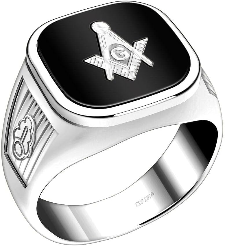 US Jewels Customizable Men's 0.925 Sterling Silver Master Mason Solid Back Ring
