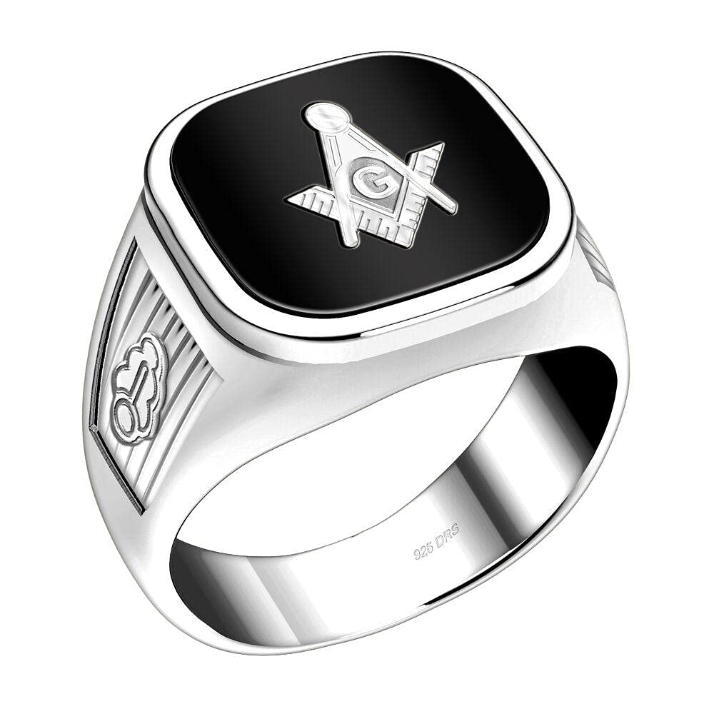 US Jewels Customizable Men's 0.925 Sterling Silver Master Mason Solid Back Ring