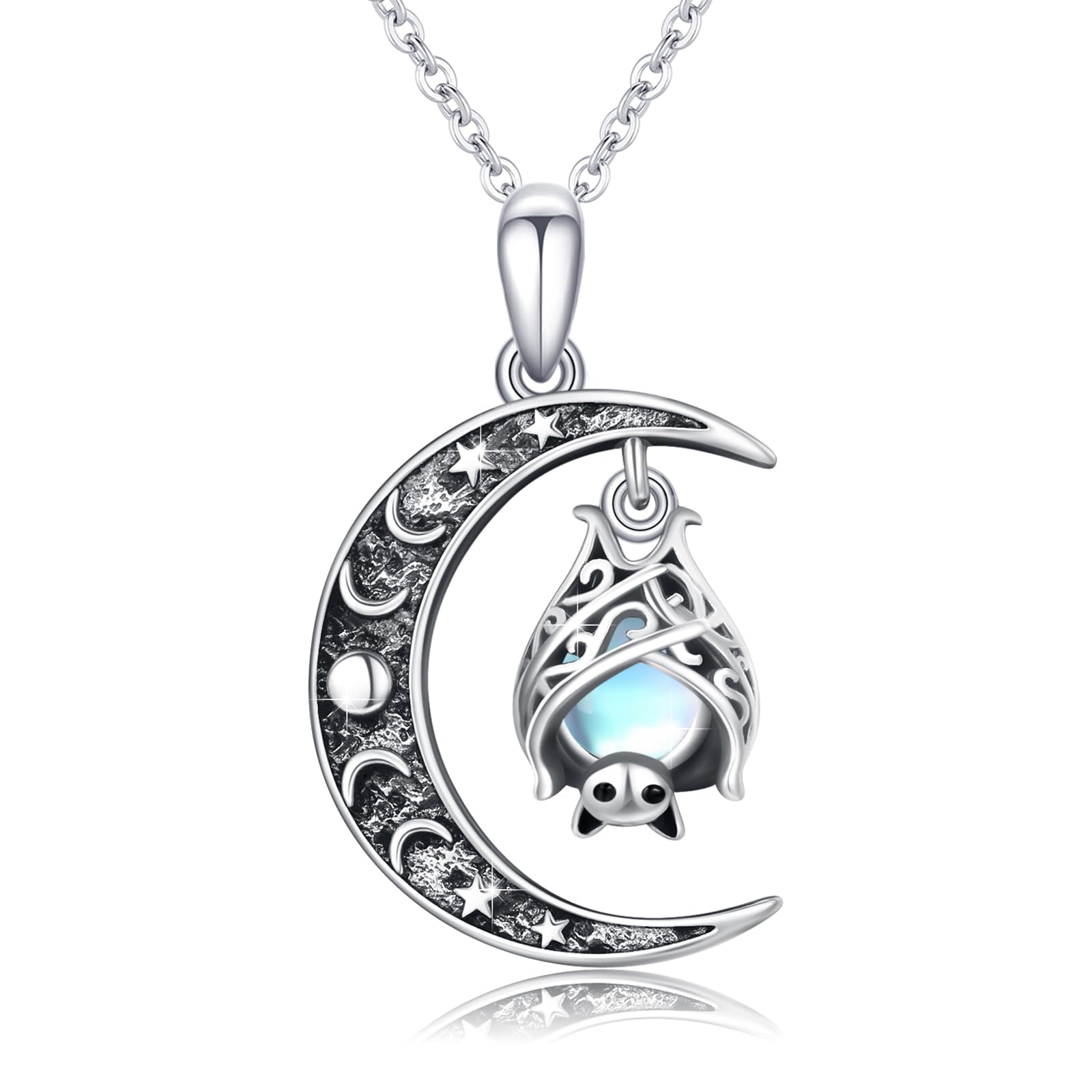 Skull Necklace 925 Sterling Silver Skull Pendant with Skeleton Hand and Austrian Aquamarine Heart Crystal Gothic Skull Horror Jewelry Gift for Women Halloween - 20+2” Stainless Steel Chain
