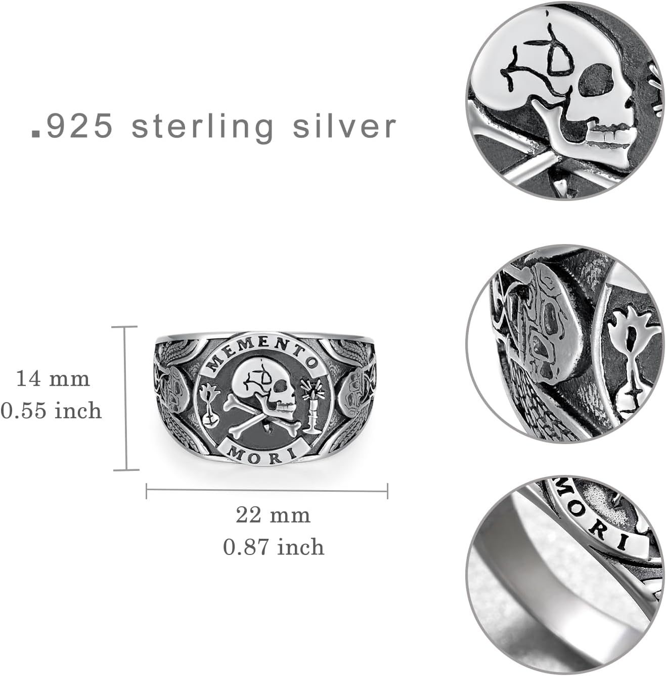 Memento Mori Ring S925 Sterling Silver Memento Mori Skull Rings Memento Mori Jewelry Gifts for Men Women