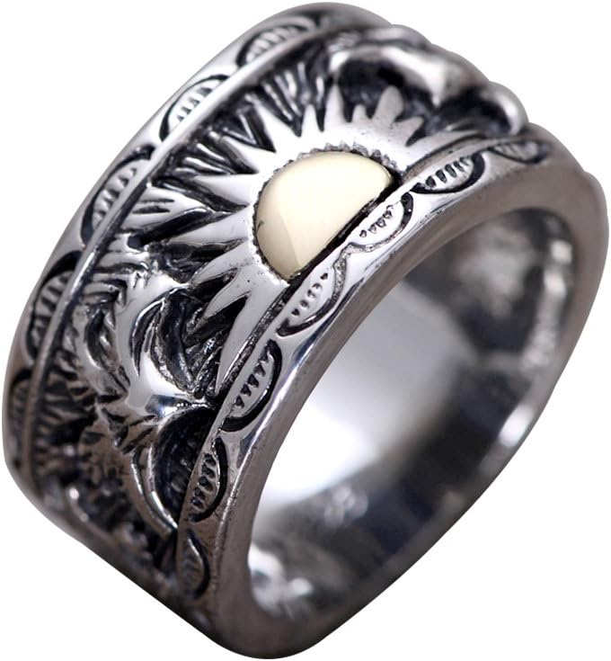 Retro 925 Sterling Silver Eagle Ring Band with Golden Sun Punk Jewelry for Men Women Size 8-12