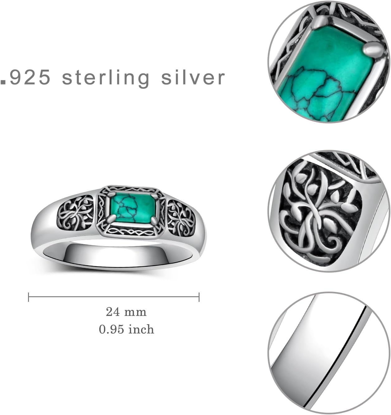 Turquoise Ring 925 Sterling Silver Mens Turquoise Ring Western Jewelry Gifts for Men Women