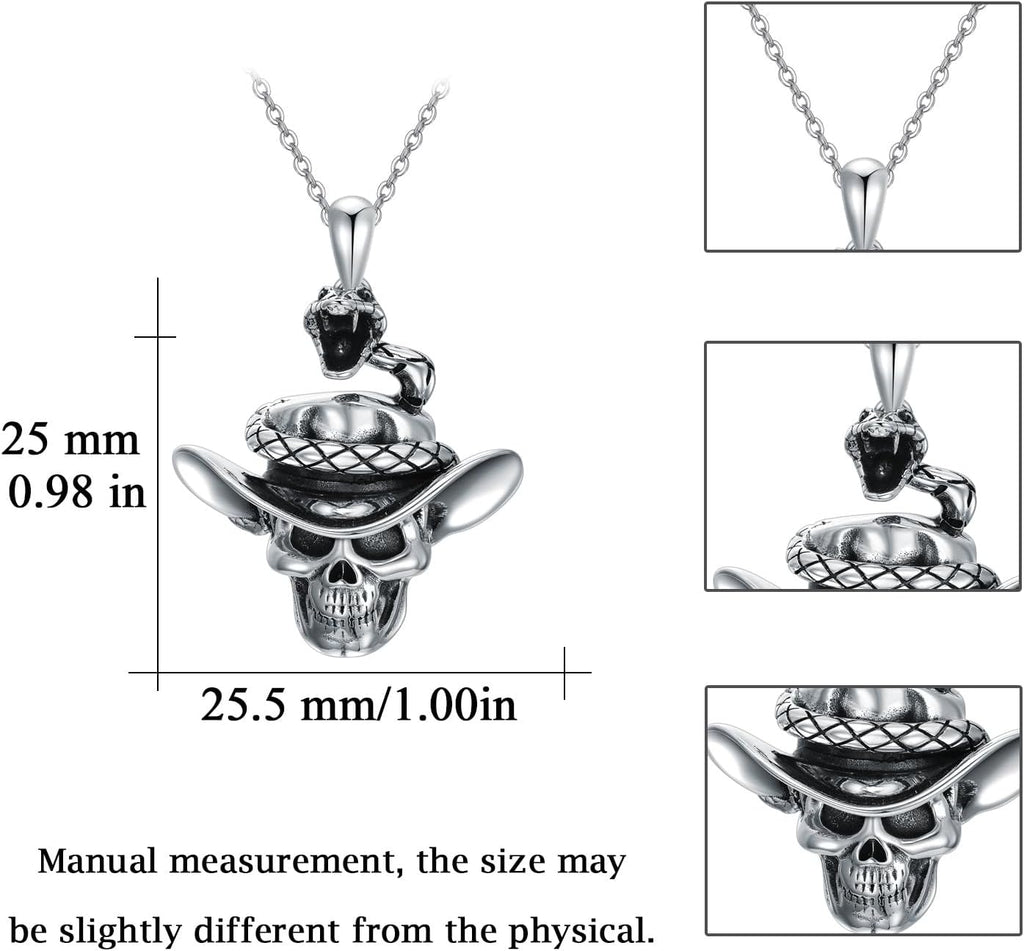 Skull Necklace 925 Sterling Silver Skull Pendant with Skeleton Hand and Austrian Aquamarine Heart Crystal Gothic Skull Horror Jewelry Gift for Women Halloween - 20+2” Stainless Steel Chain
