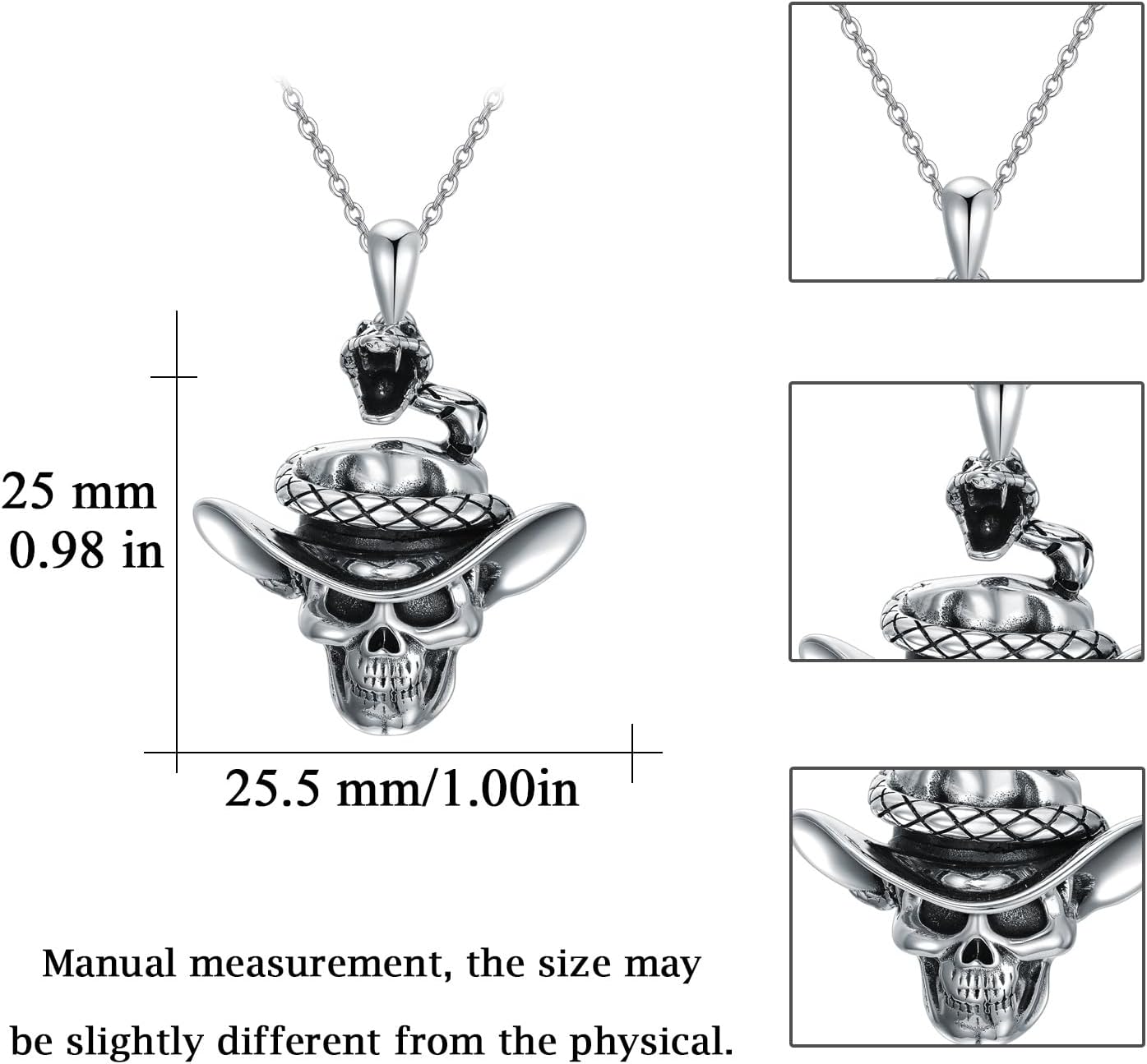 Skull Necklace 925 Sterling Silver Skull Pendant with Skeleton Hand and Austrian Aquamarine Heart Crystal Gothic Skull Horror Jewelry Gift for Women Halloween - 20+2” Stainless Steel Chain