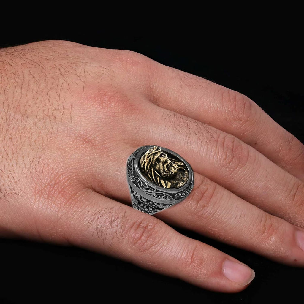 Jesus Christ Ring, Jesus Statement Ring, Christ Ring, Handmade Christian Ring, Gold Plated Jesus Jewelry, Messiah Signet Ring, 3D Jesus Ring