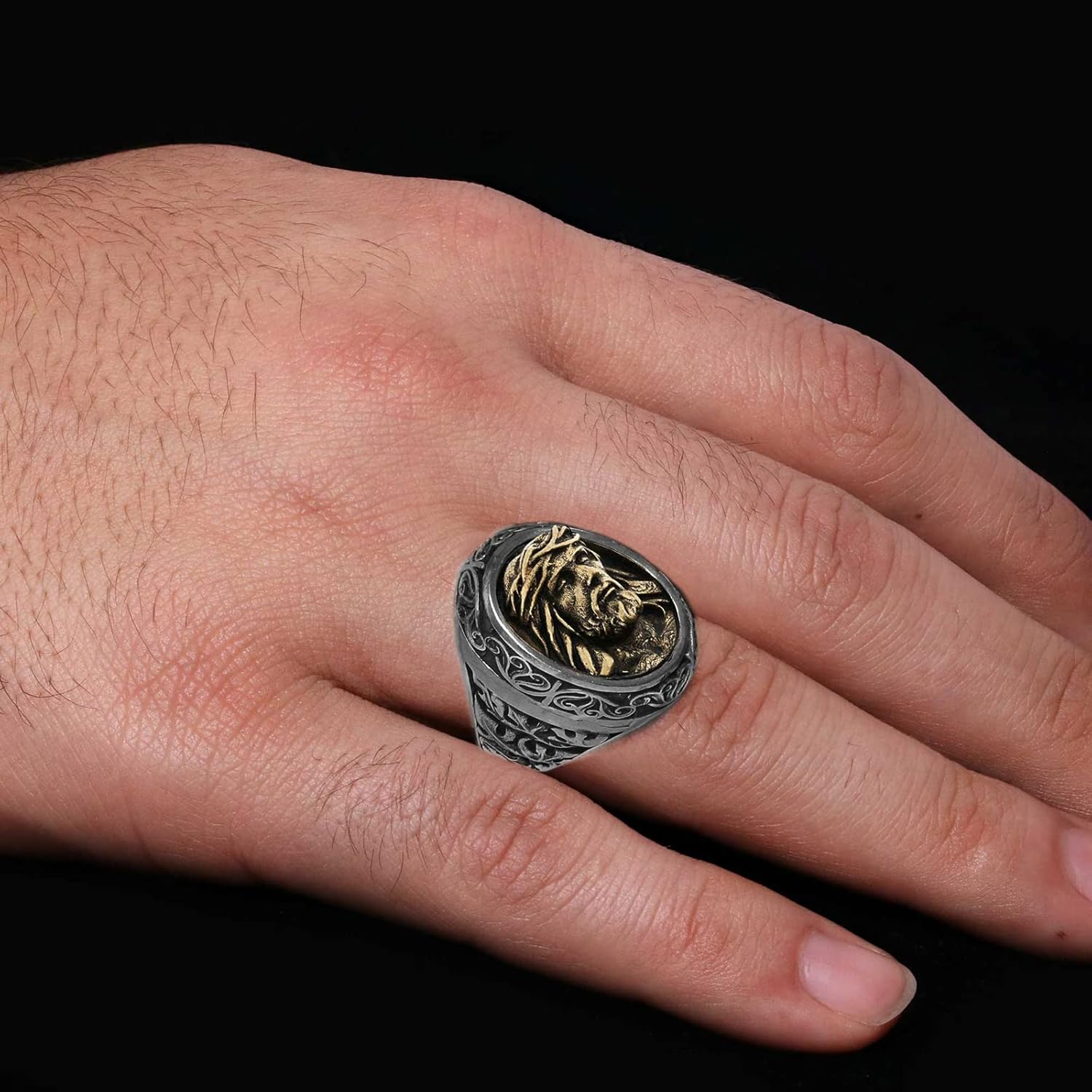Jesus Christ Ring, Jesus Statement Ring, Christ Ring, Handmade Christian Ring, Gold Plated Jesus Jewelry, Messiah Signet Ring, 3D Jesus Ring