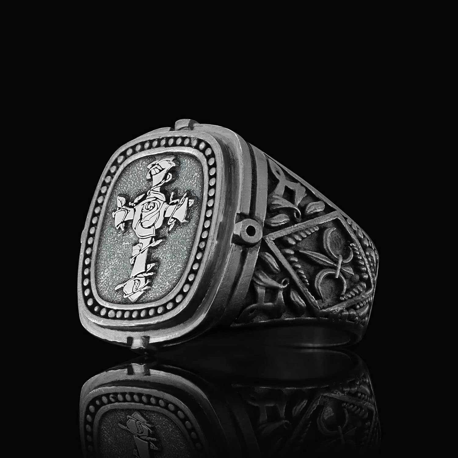 Christian Chi Rho Ring, Silver Signet, Religious Statement Ring for Men, Christianity Cross