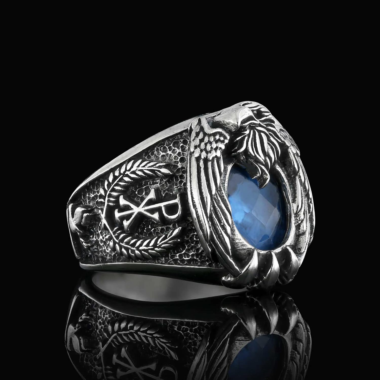 Christian Chi Rho Ring, Personalized Cross Ring, Silver Ruby Stone Signet Ring, Religious Statement Ring for Men, Christianity Cross Ring