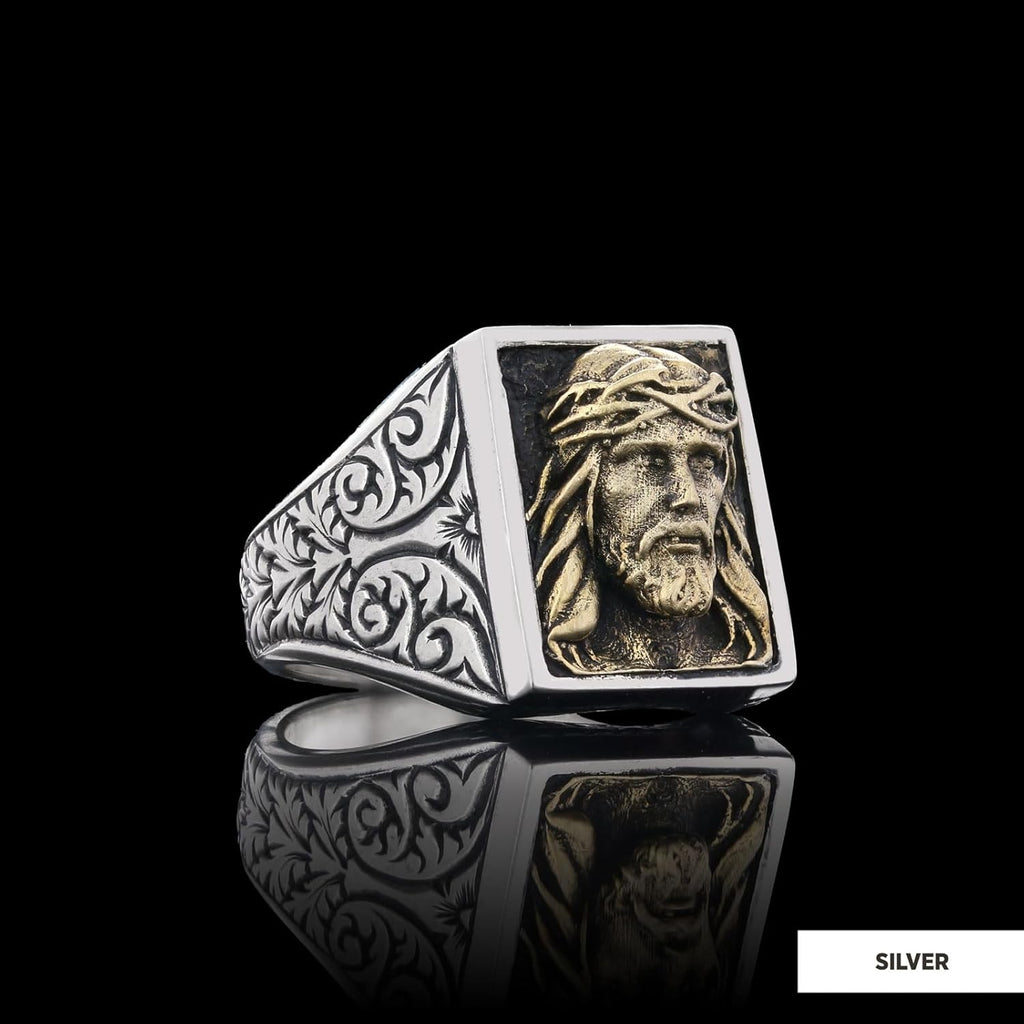Jesus Ring, Jesus Signet Ring, Christian Statement Ring, Silver Christianity Ring, Gold Plated Jesus Face Jewelry, Christianity Jewelry