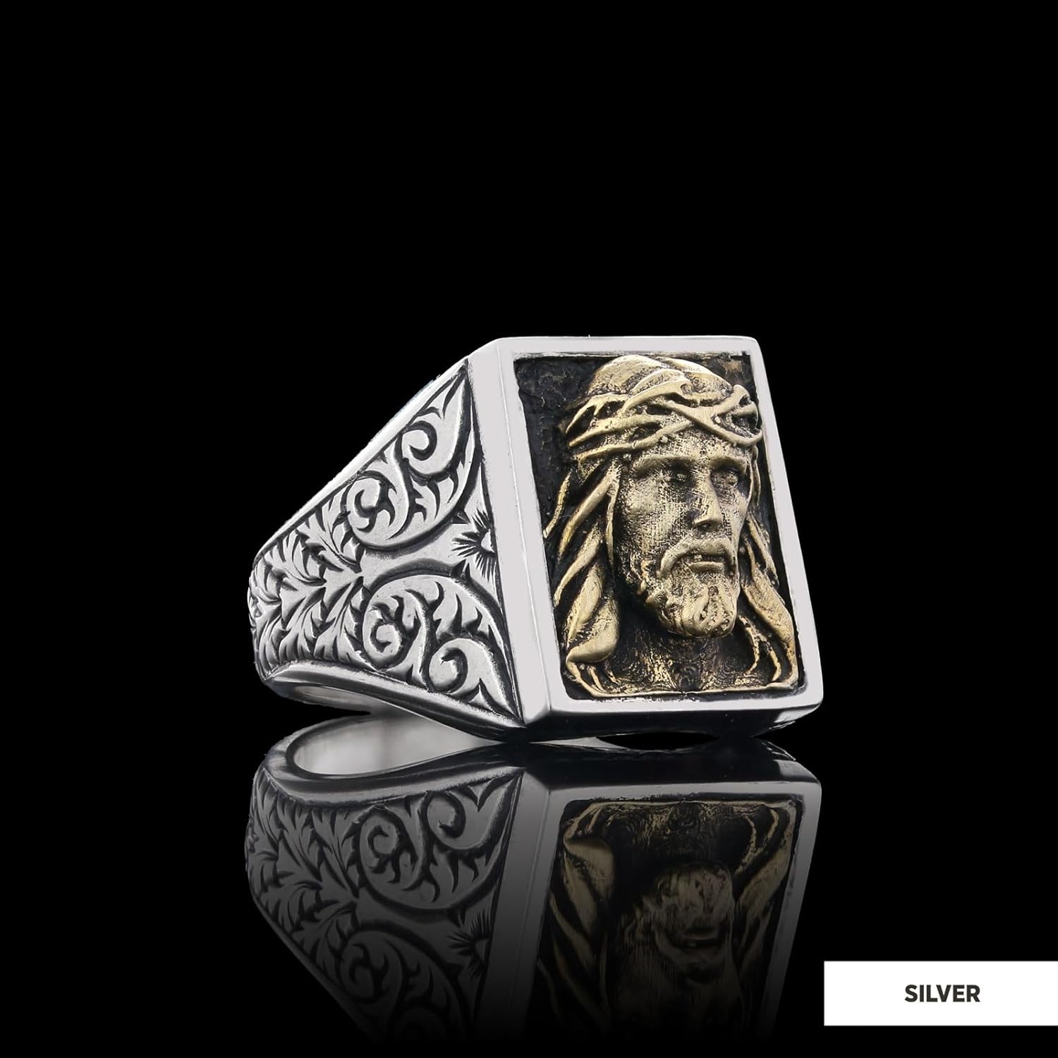 Jesus Ring, Jesus Signet Ring, Christian Statement Ring, Silver Christianity Ring, Gold Plated Jesus Face Jewelry, Christianity Jewelry