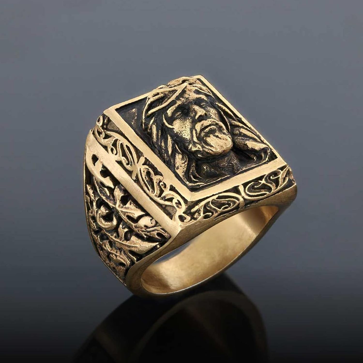 Jesus Ring, Messiah Statement Ring, Christian Ring, Silver Religious Ring, Gold Plated Jesus Jewelry, Christ Signet Ring, 3D Jesus Ring