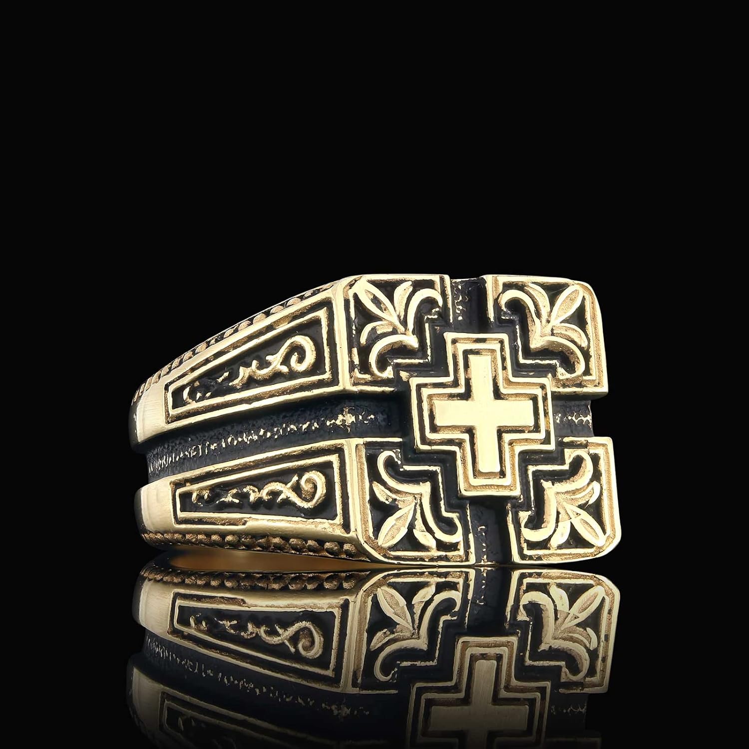 Christian Cross Ring, Handmade Christianity Signet Ring, Constantine Ancient Ring, Gold Coated Byzantine Ring, Christogram Statement Ring