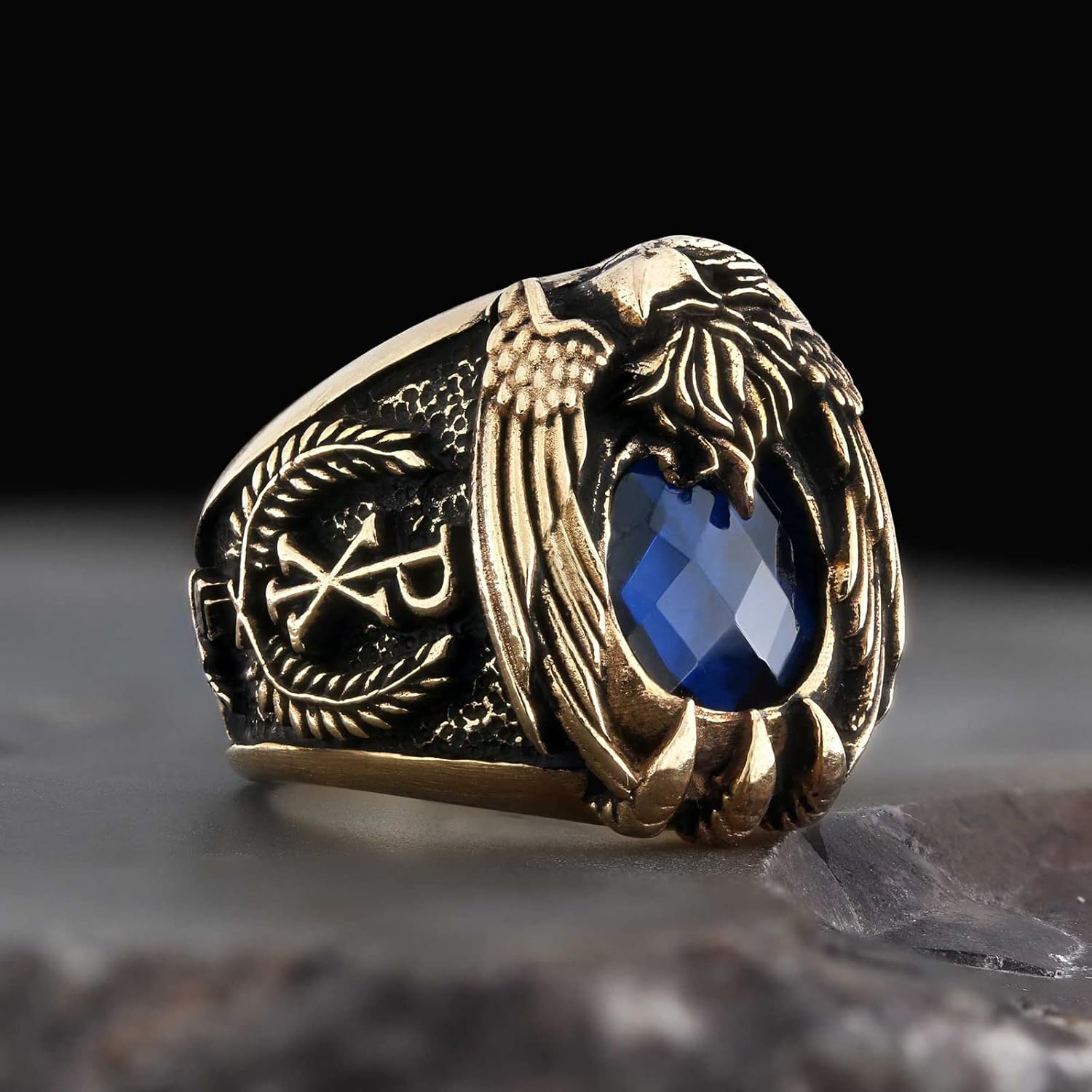 Christian Chi Rho Ring, Personalized Cross Ring, Silver Ruby Stone Signet Ring, Religious Statement Ring for Men, Christianity Cross Ring