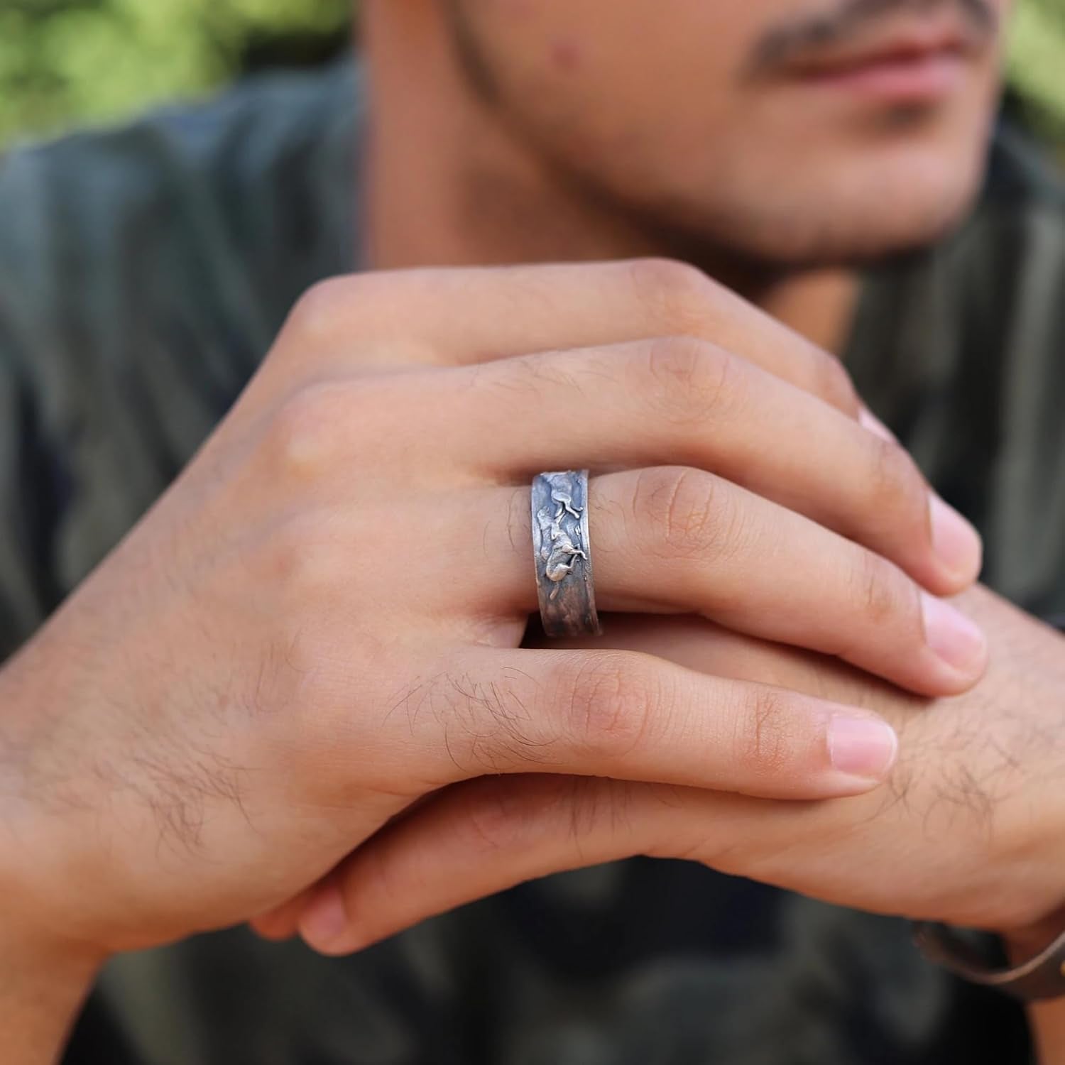 Wolf Ring, Running Wolves Wedding Silver Band Ring, 925K Streling Ring, 0.017-0.022, 0.31 Inch, Animal Jewelry, Gift For Boyfriend, Promise Ring
