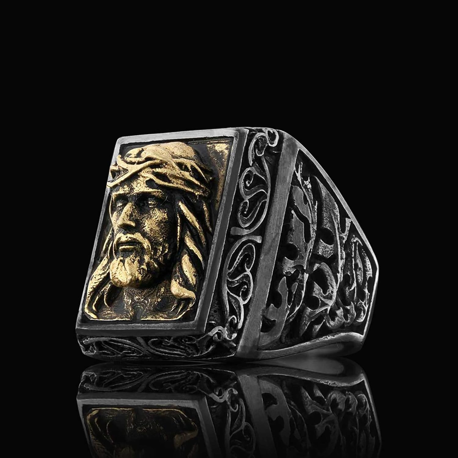 Jesus Ring, Messiah Statement Ring, Christian Ring, Silver Religious Ring, Gold Plated Jesus Jewelry, Christ Signet Ring, 3D Jesus Ring
