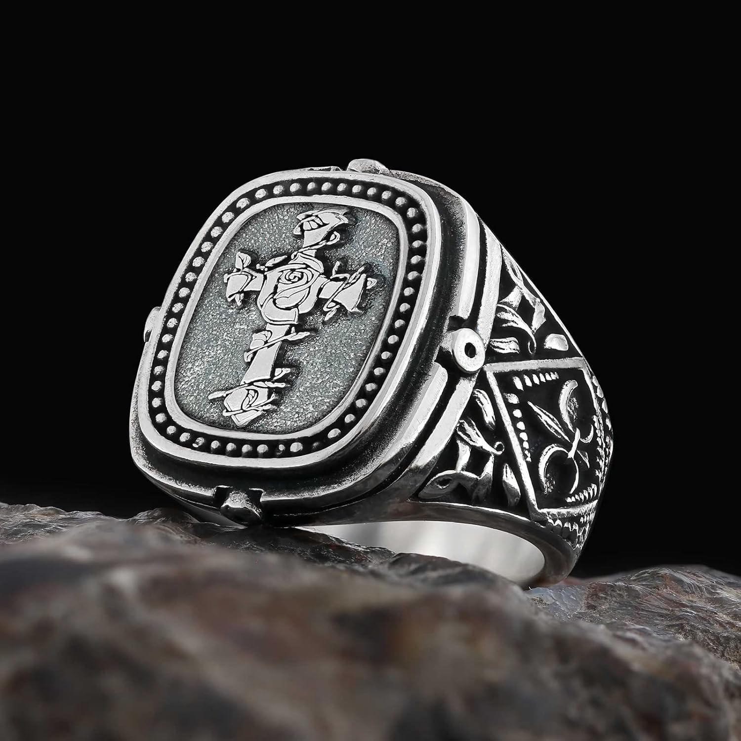 Christian Chi Rho Ring, Silver Signet, Religious Statement Ring for Men, Christianity Cross
