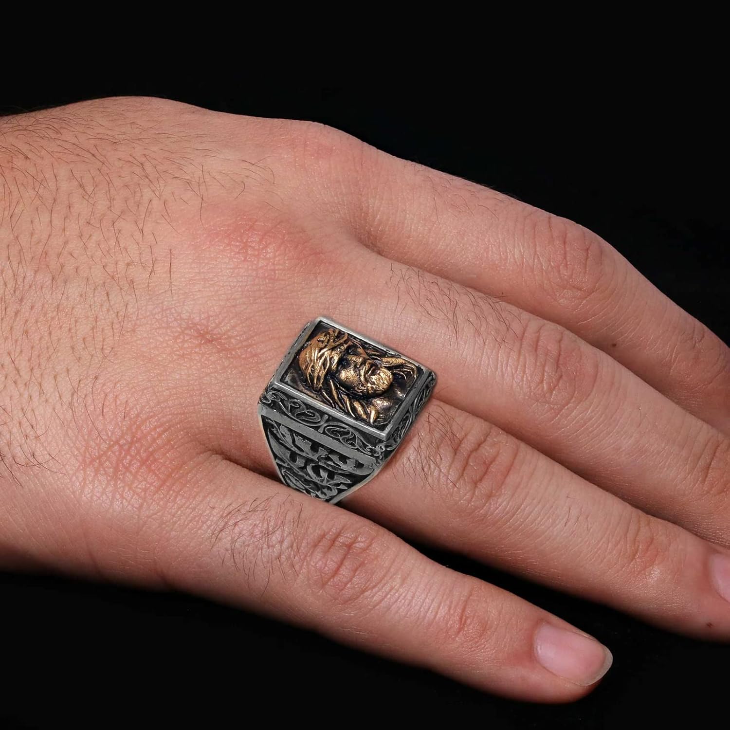 Jesus Ring, Messiah Statement Ring, Christian Ring, Silver Religious Ring, Gold Plated Jesus Jewelry, Christ Signet Ring, 3D Jesus Ring