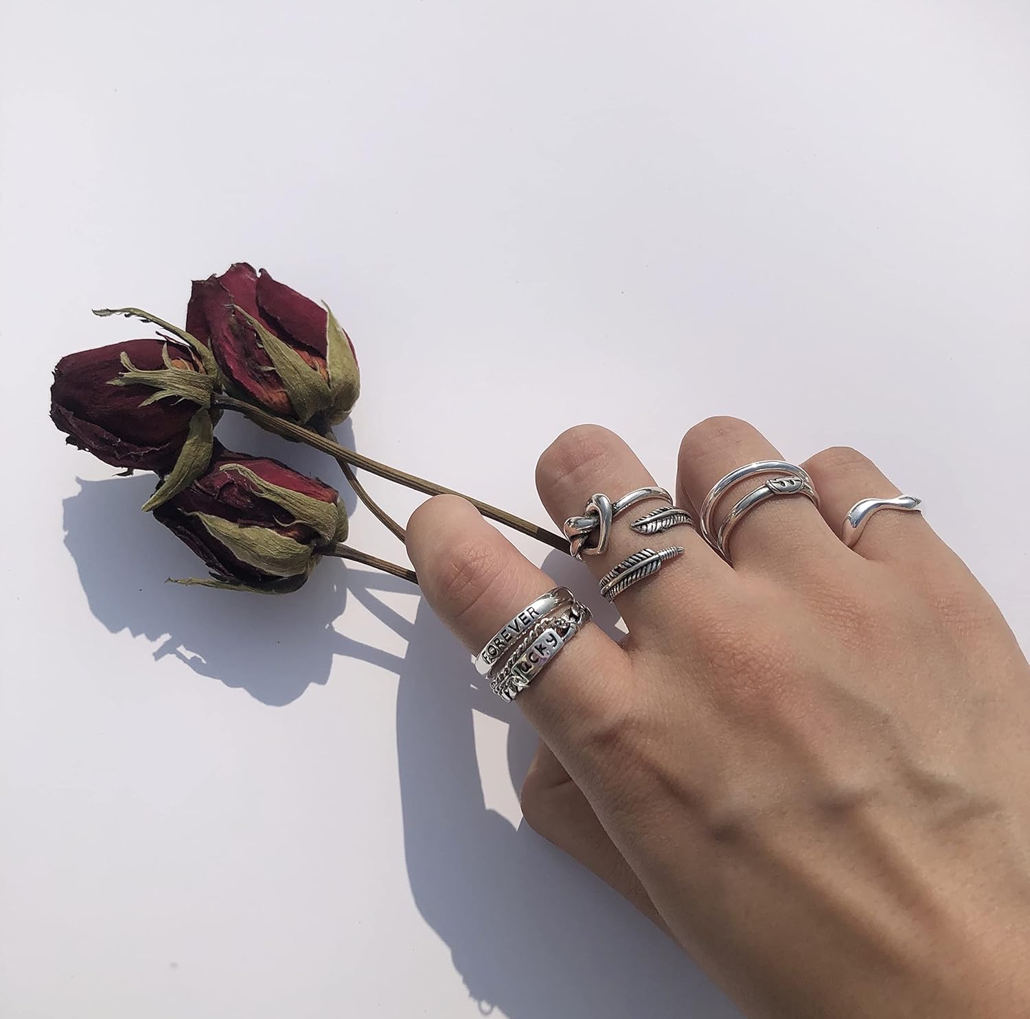 Vintage 925 Sterling Silver Rings for Women/Men, Size 7 Adjustable Rings, Plated plated cupronickel