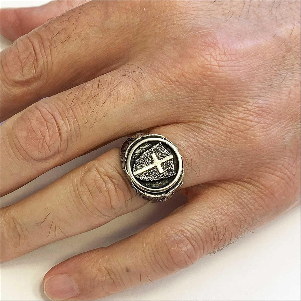 Crusader Shield Signet Ring, Christian Statement Ring, Silver Christianity Jewelry, Handmade Silver Shield of Fatih Ring, Ancient Ring