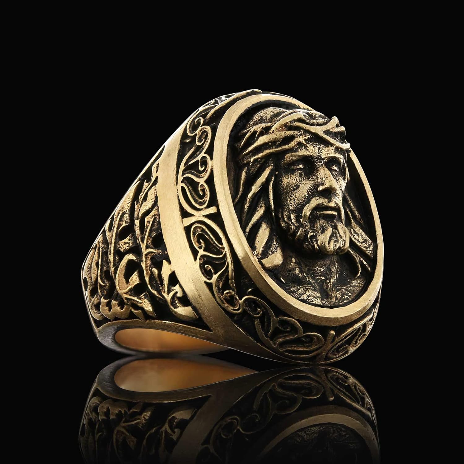 Jesus Christ Ring, Jesus Statement Ring, Christ Ring, Handmade Christian Ring, Gold Plated Jesus Jewelry, Messiah Signet Ring, 3D Jesus Ring