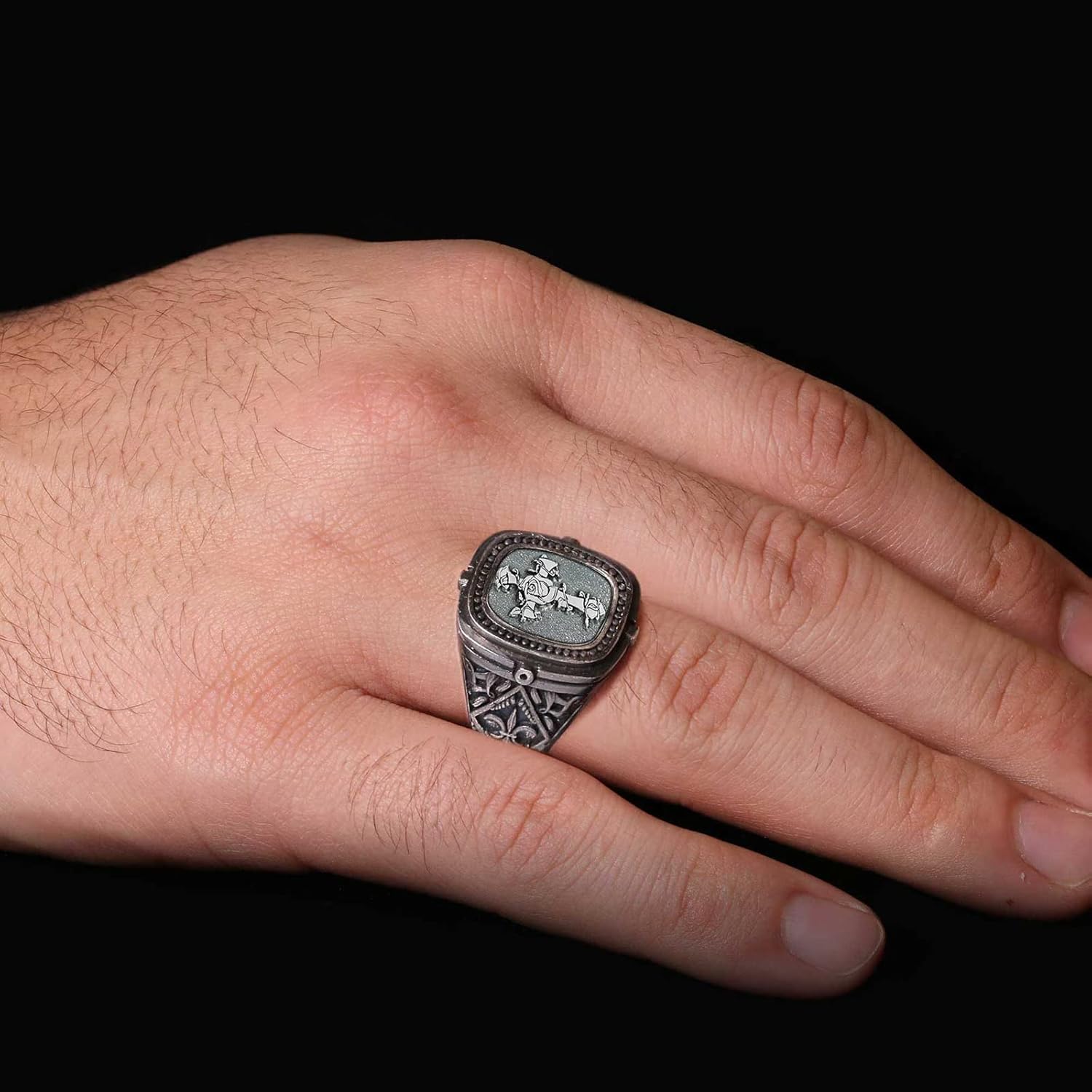 Christian Chi Rho Ring, Silver Signet, Religious Statement Ring for Men, Christianity Cross