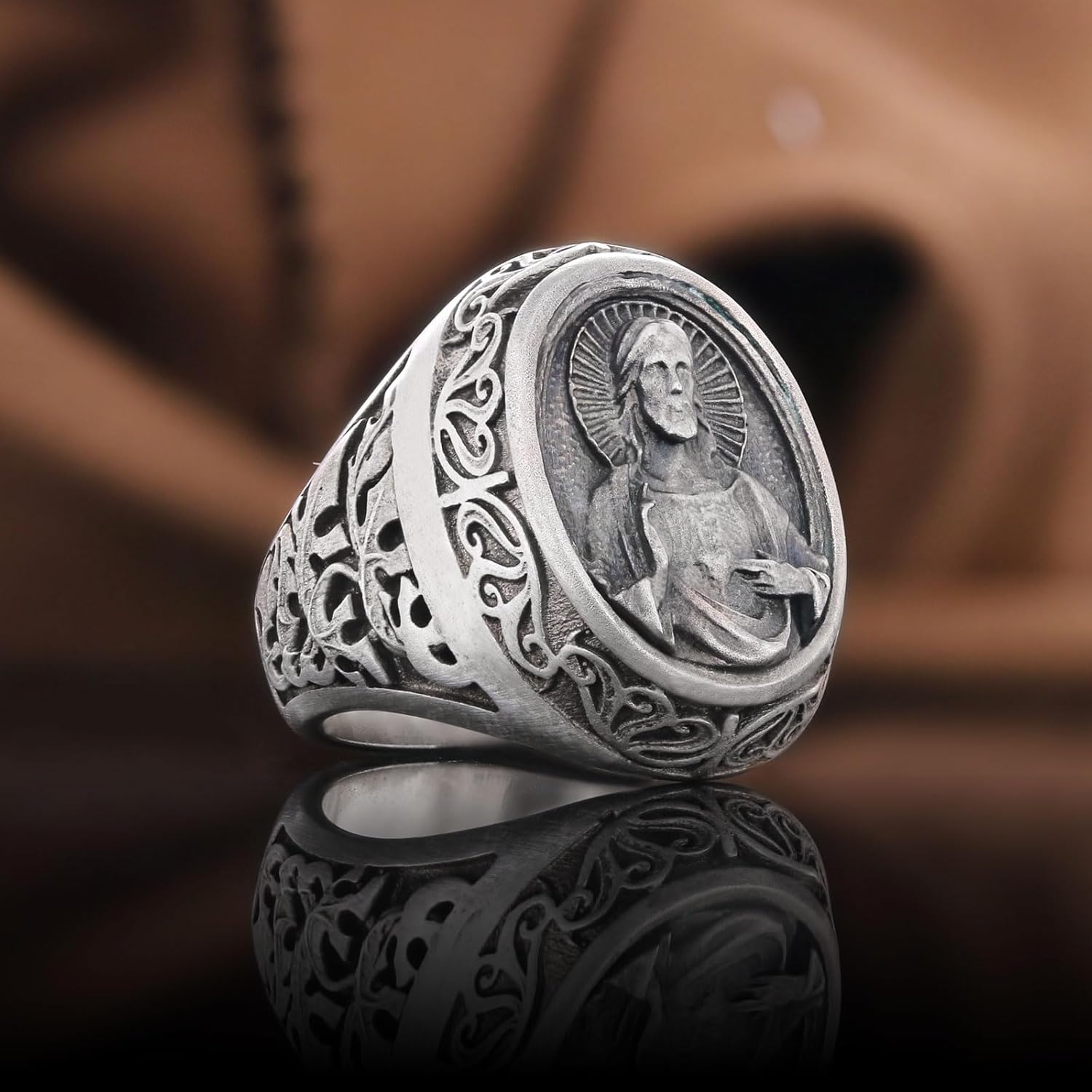 Jesus Ring, Christ Signet Ring, Jesus Signet Ring, Religious Ring, Catholic Jewelry, Bishop Ring, Crown of the Light Ring
