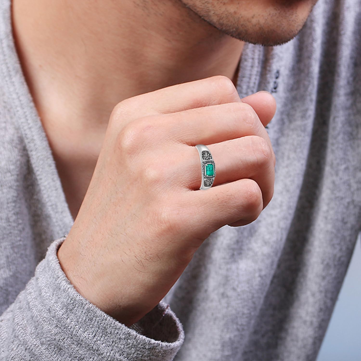 Turquoise Ring 925 Sterling Silver Mens Turquoise Ring Western Jewelry Gifts for Men Women