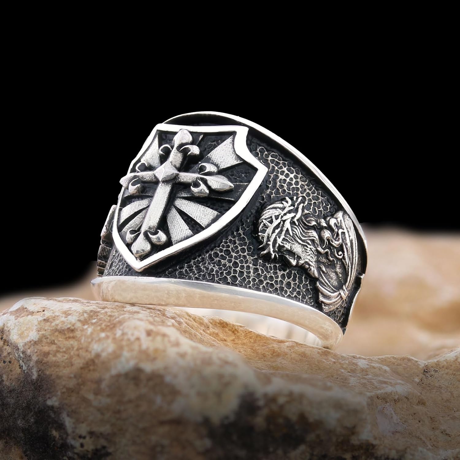 Christian Cross Ring, Crusader Ring, Chi Rho Ring, Silver Christian Ring, Anillos de oro par Templars Cross Ring, Bishop Signet Ring, Catholic Ring for Man, Trinity Knot Gift,