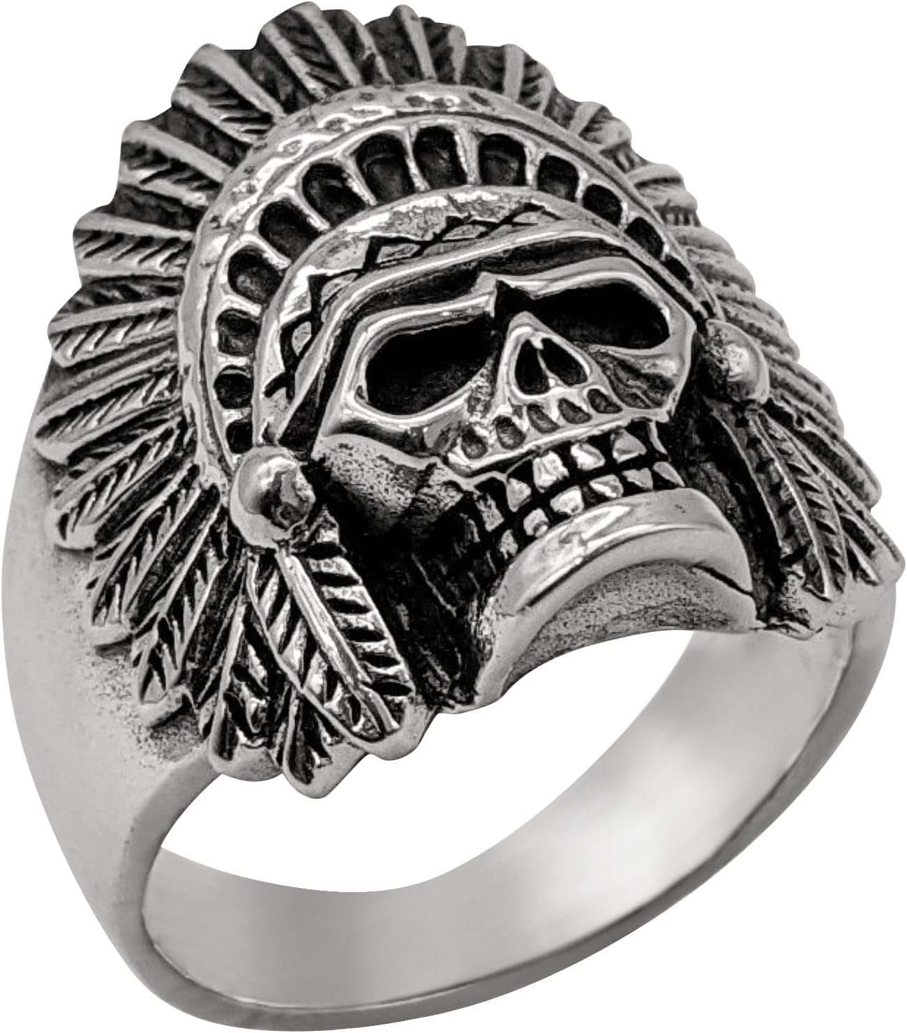 81stgeneration Sterling Silver Native American Chief Skull Ring for Men - 925 Silver Extra Chunky Skeleton Ring for Women - Gothic Punk Biker Jewelry - Heavy Wide Statement Rings