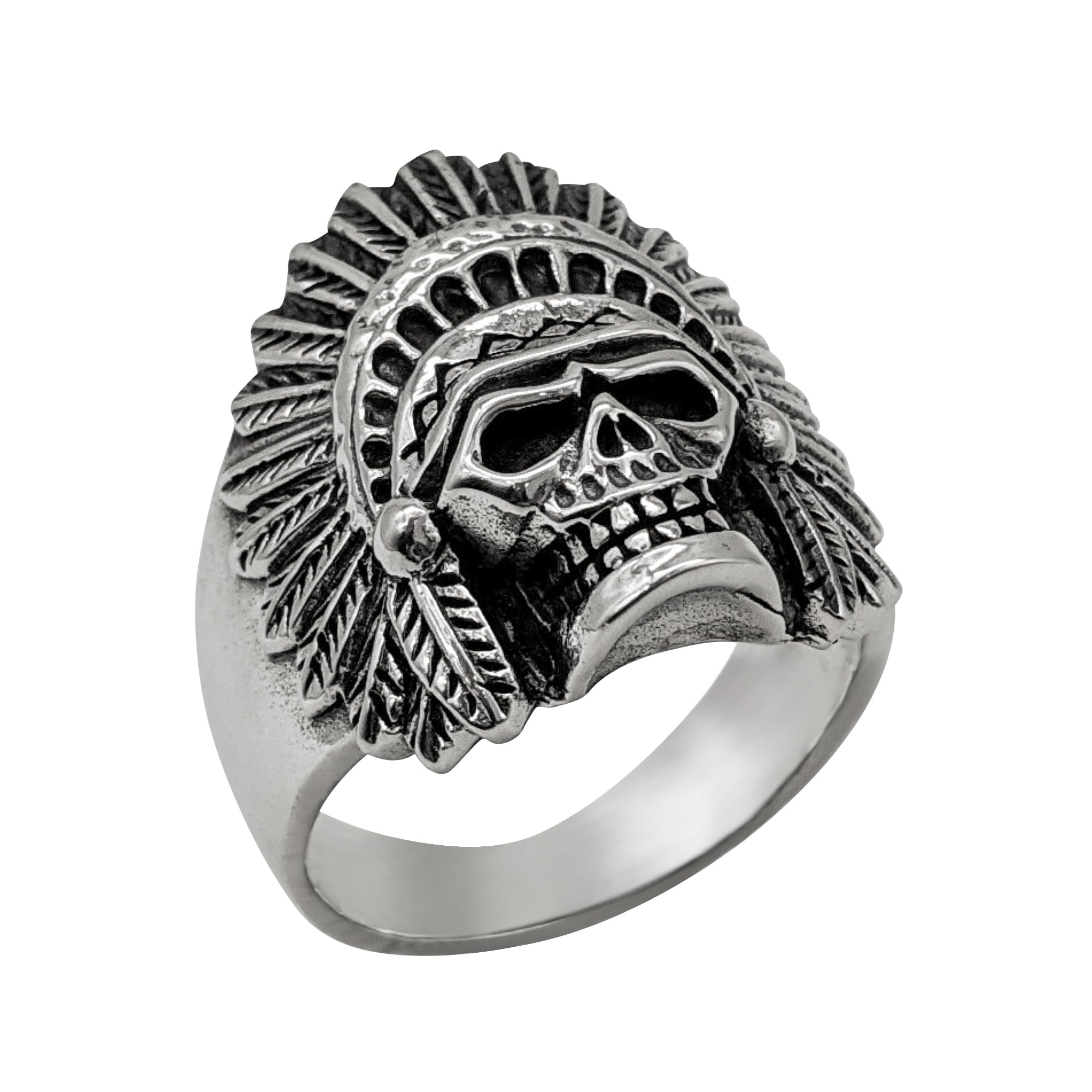 81stgeneration Sterling Silver Native American Chief Skull Ring for Men - 925 Silver Extra Chunky Skeleton Ring for Women - Gothic Punk Biker Jewelry - Heavy Wide Statement Rings