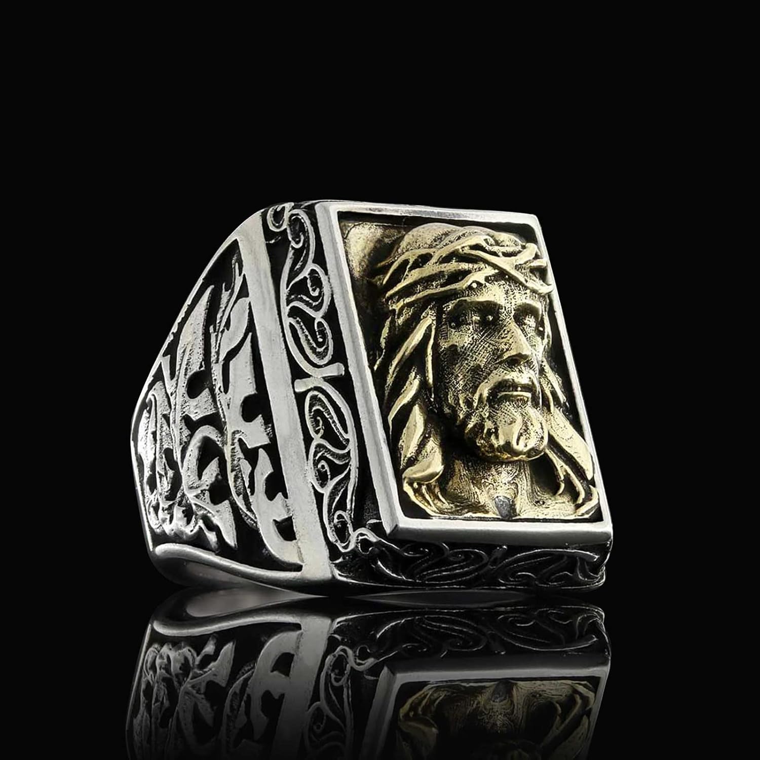 Jesus Ring, Messiah Statement Ring, Christian Ring, Silver Religious Ring, Gold Plated Jesus Jewelry, Christ Signet Ring, 3D Jesus Ring