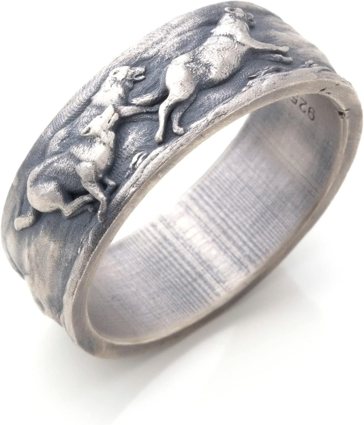 Wolf Ring, Running Wolves Wedding Silver Band Ring, 925K Streling Ring, 0.017-0.022, 0.31 Inch, Animal Jewelry, Gift For Boyfriend, Promise Ring