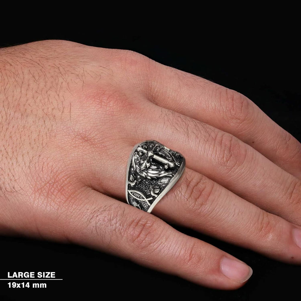Crusader Ring, Chi Rho Ring, Silver Christian Ring, Templars Cross Ring, Bishop Signet Ring, Catholic Ring for Man, Trinity Knot Gif