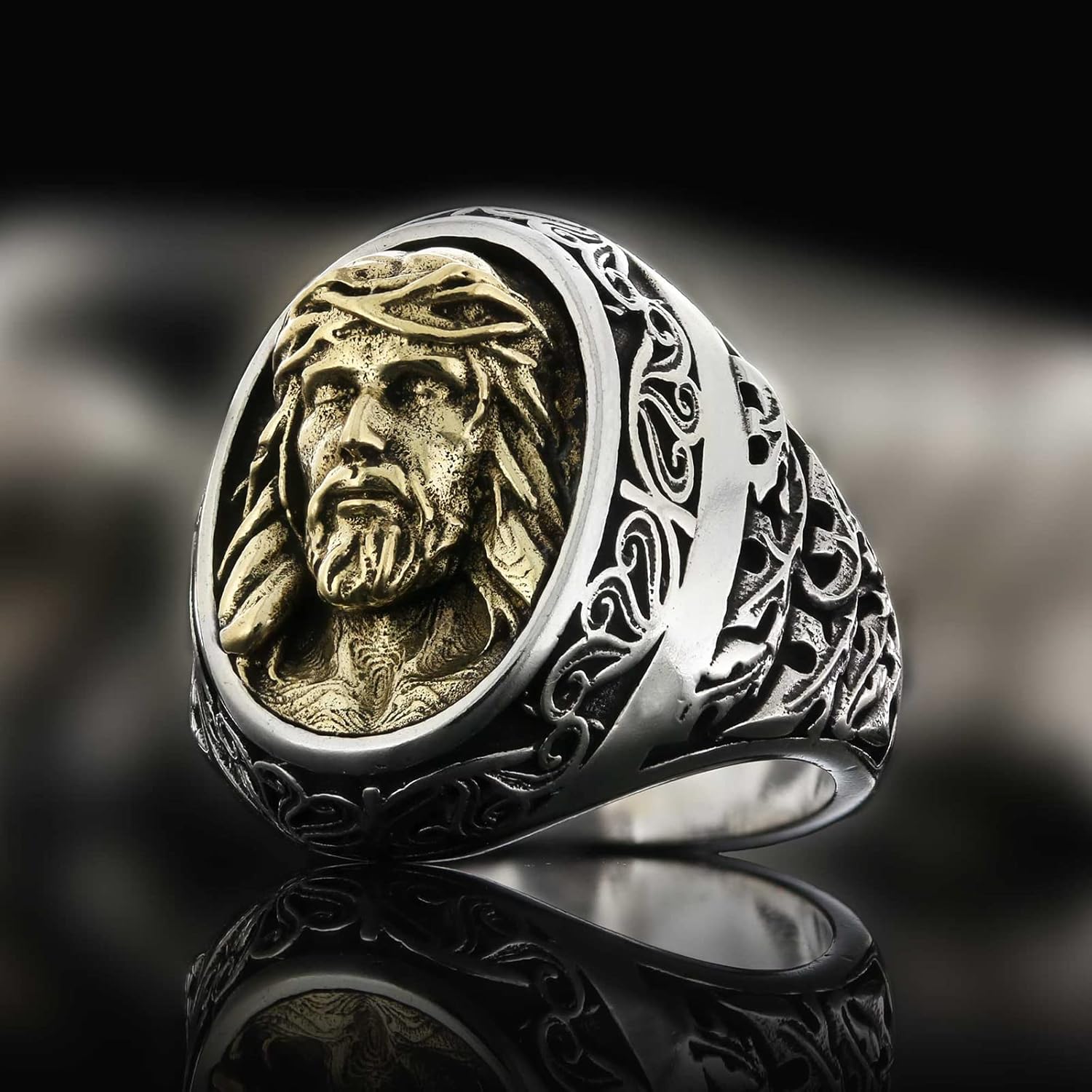 Jesus Christ Ring, Jesus Statement Ring, Christ Ring, Handmade Christian Ring, Gold Plated Jesus Jewelry, Messiah Signet Ring, 3D Jesus Ring