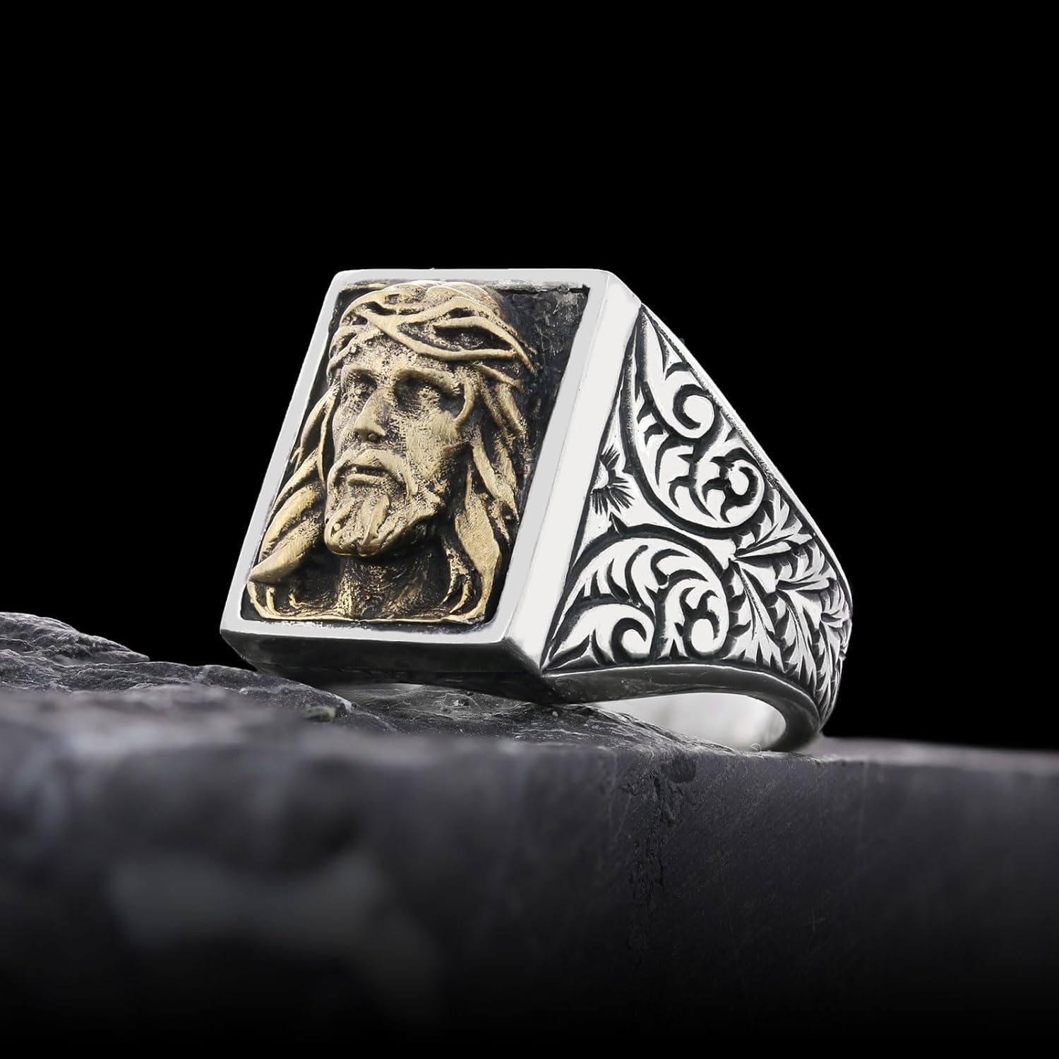 Jesus Ring, Jesus Signet Ring, Christian Statement Ring, Silver Christianity Ring, Gold Plated Jesus Face Jewelry, Christianity Jewelry