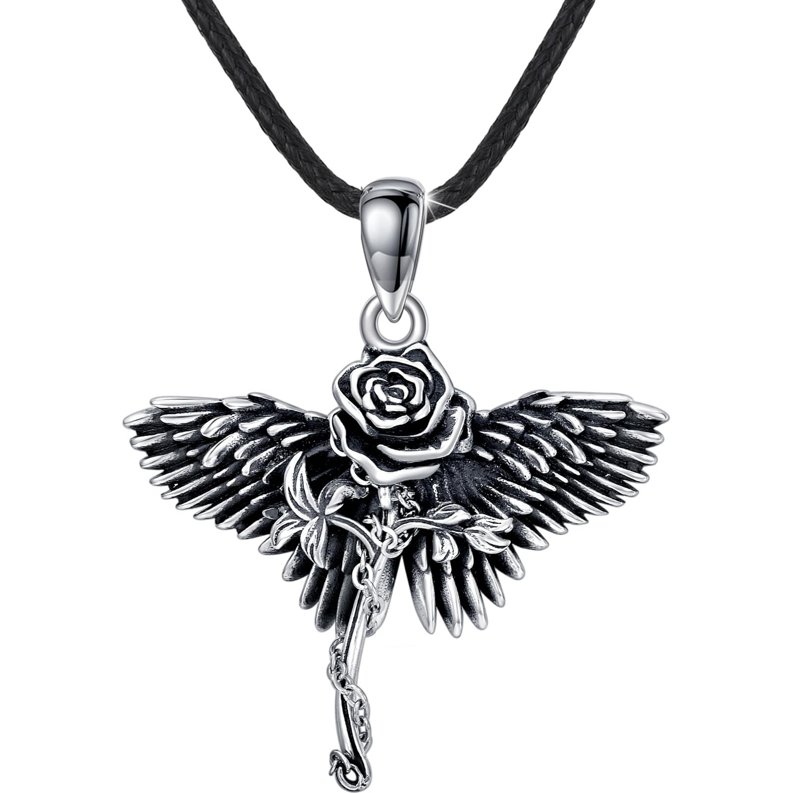 Skull Necklace 925 Sterling Silver Skull Pendant with Skeleton Hand and Austrian Aquamarine Heart Crystal Gothic Skull Horror Jewelry Gift for Women Halloween - 20+2” Stainless Steel Chain