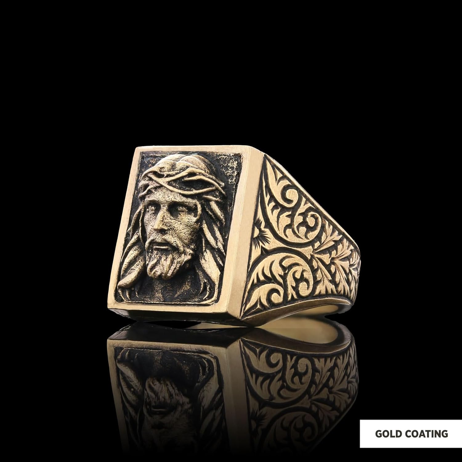 Jesus Ring, Jesus Signet Ring, Christian Statement Ring, Silver Christianity Ring, Gold Plated Jesus Face Jewelry, Christianity Jewelry