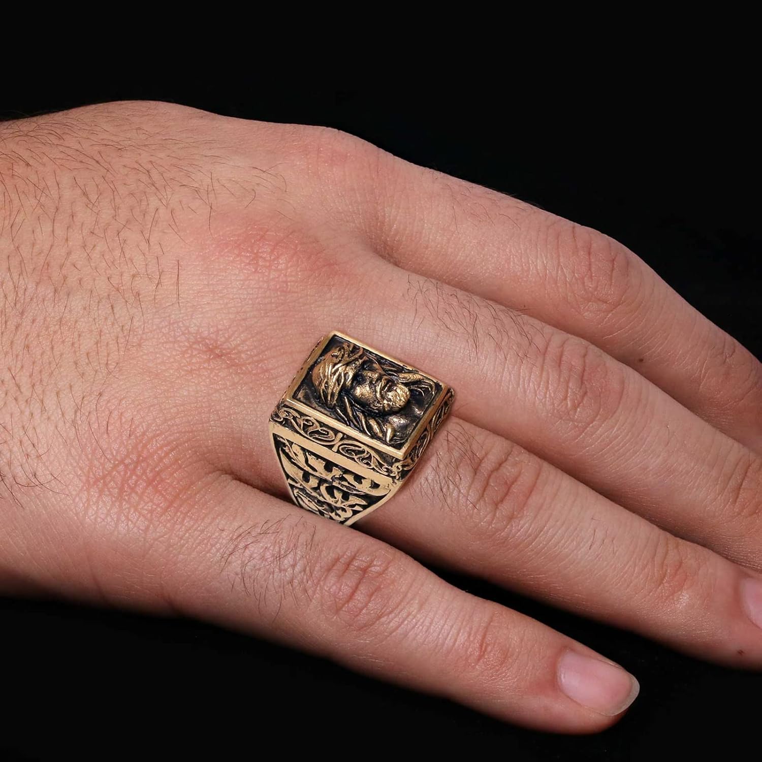 Jesus Ring, Messiah Statement Ring, Christian Ring, Silver Religious Ring, Gold Plated Jesus Jewelry, Christ Signet Ring, 3D Jesus Ring