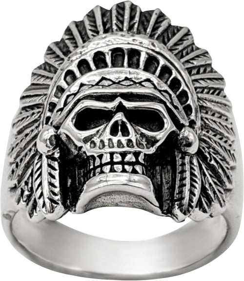 81stgeneration Sterling Silver Native American Chief Skull Ring for Men - 925 Silver Extra Chunky Skeleton Ring for Women - Gothic Punk Biker Jewelry - Heavy Wide Statement Rings
