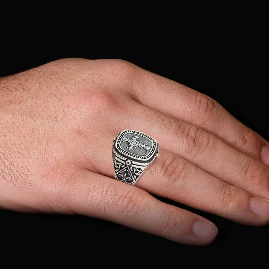 Christian Chi Rho Ring, Silver Signet, Religious Statement Ring for Men, Christianity Cross