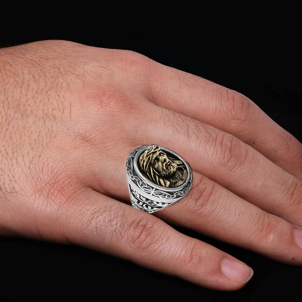 Jesus Christ Ring, Jesus Statement Ring, Christ Ring, Handmade Christian Ring, Gold Plated Jesus Jewelry, Messiah Signet Ring, 3D Jesus Ring