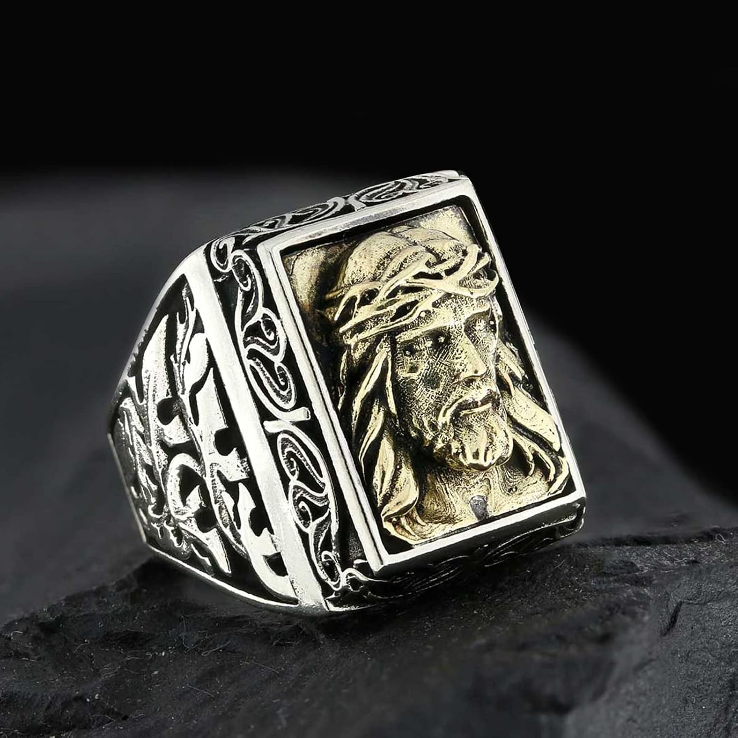 Jesus Ring, Messiah Statement Ring, Christian Ring, Silver Religious Ring, Gold Plated Jesus Jewelry, Christ Signet Ring, 3D Jesus Ring
