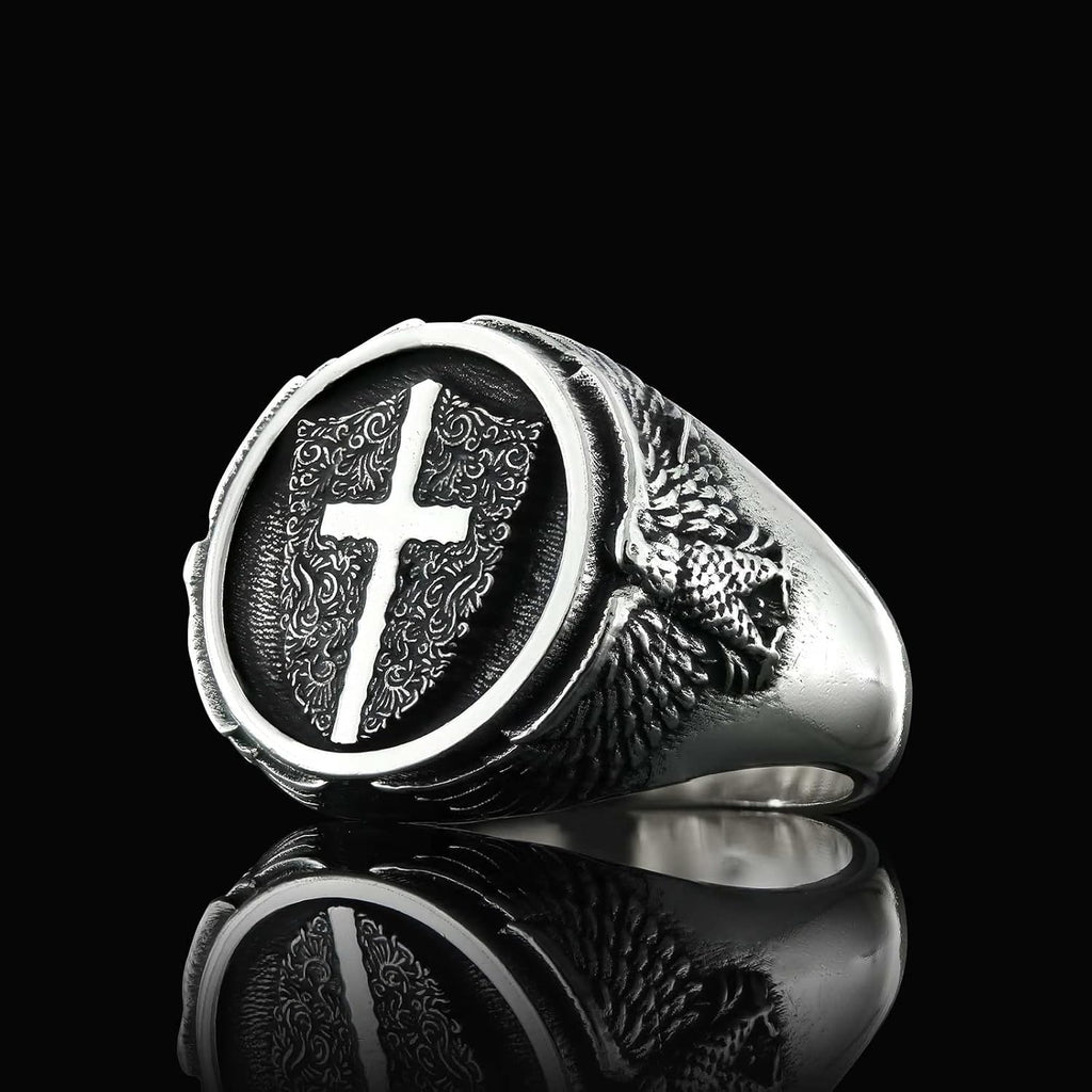 Crusader Shield Signet Ring, Christian Statement Ring, Silver Christianity Jewelry, Handmade Silver Shield of Fatih Ring, Ancient Ring