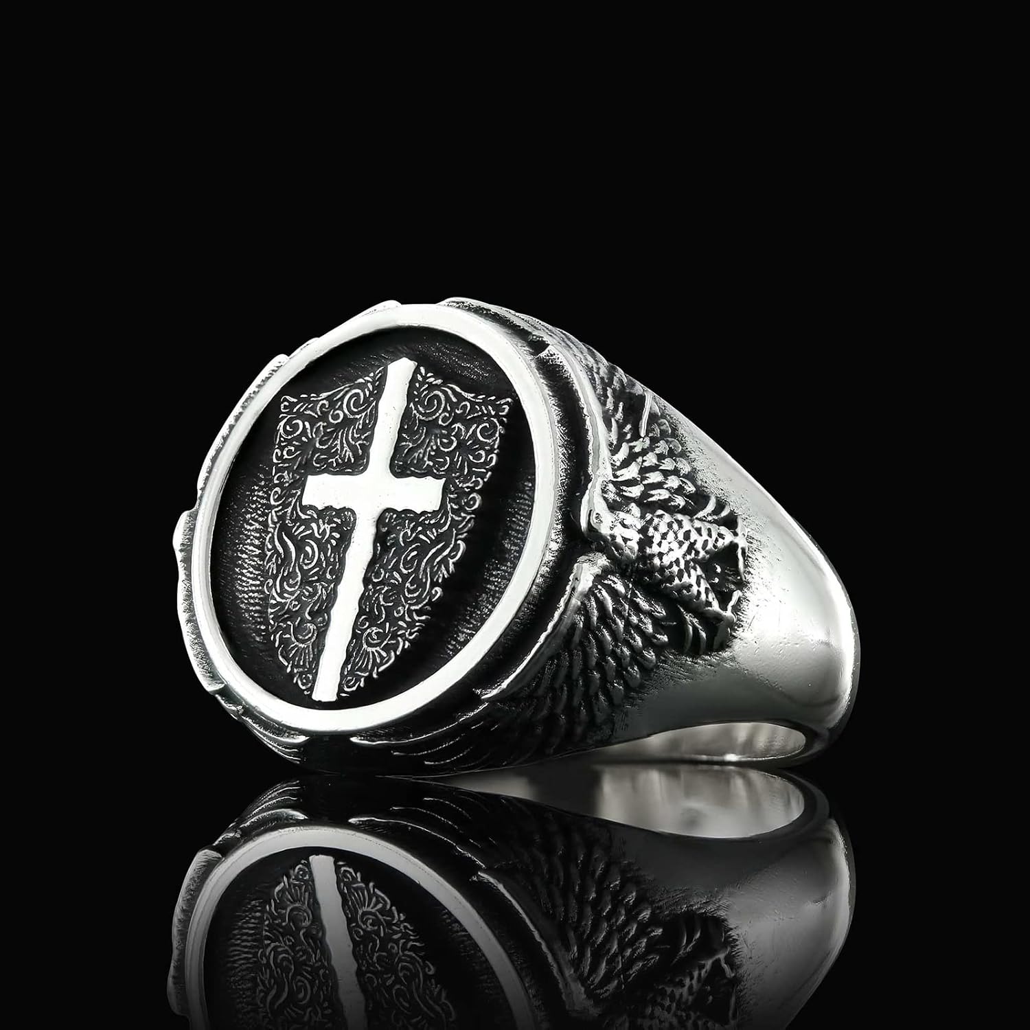 Crusader Shield Signet Ring, Christian Statement Ring, Silver Christianity Jewelry, Handmade Silver Shield of Fatih Ring, Ancient Ring