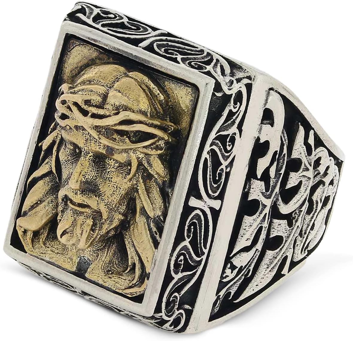 Jesus Ring, Messiah Statement Ring, Christian Ring, Silver Religious Ring, Gold Plated Jesus Jewelry, Christ Signet Ring, 3D Jesus Ring