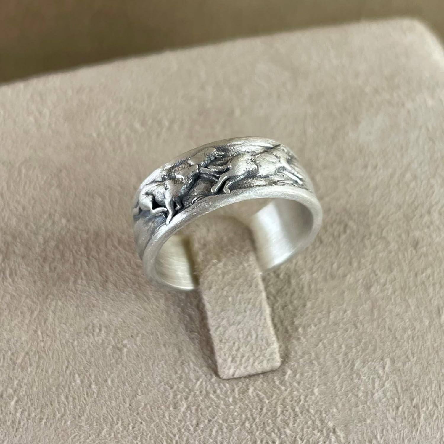 Wolf Ring, Running Wolves Wedding Silver Band Ring, 925K Streling Ring, 0.017-0.022, 0.31 Inch, Animal Jewelry, Gift For Boyfriend, Promise Ring
