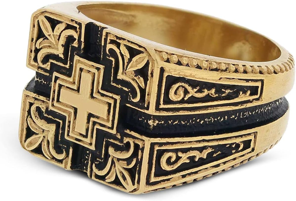 Christian Cross Ring, Handmade Christianity Signet Ring, Constantine Ancient Ring, Gold Coated Byzantine Ring, Christogram Statement Ring