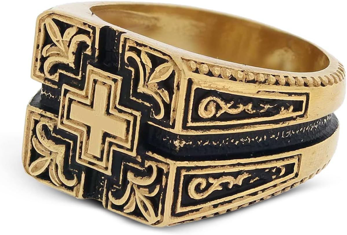 Christian Cross Ring, Handmade Christianity Signet Ring, Constantine Ancient Ring, Gold Coated Byzantine Ring, Christogram Statement Ring